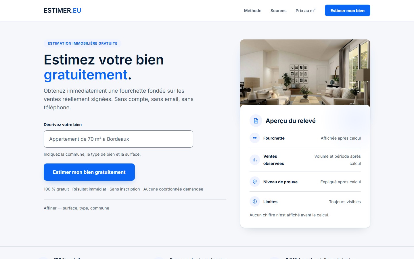 Capture réelle de l’interface Estimer.eu